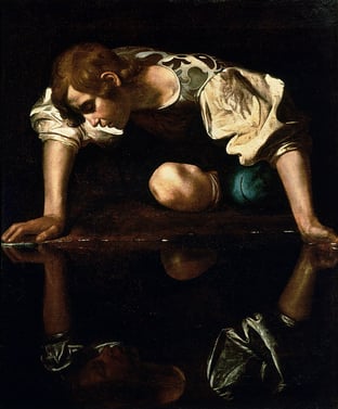 800px-Narcissus-Caravaggio_(1594-96)_edited